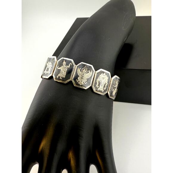 Vintage Unique 925 Sterling Silver Enamel Siam Dancer Bracelet - Picture 2 of 4
